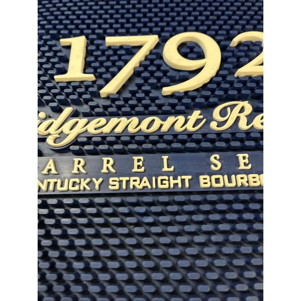 Ridgemont Reserve Bar Mat Blue 11x13 White Lettering Barrel Select Whiskey